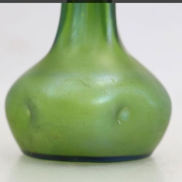 Antique Loetz Austrian Green Art  Glass Unique Deco 20s Vase 6.6 Inch - Picture 3 of 12